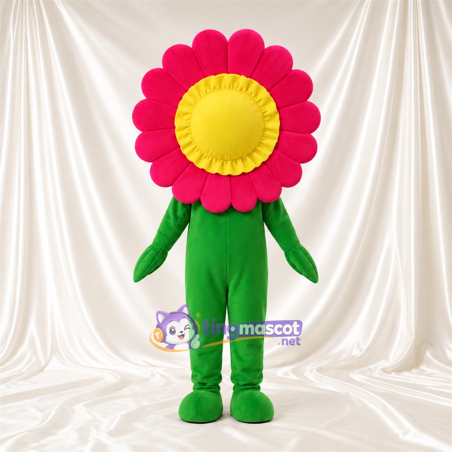 Costume de mascotte Fleur – rose – Tige (jaune, vert); Corps Costume de mascotte Fleur – rose – Tige (jaune, vert); Corps