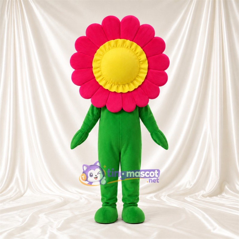 Costume de mascotte Fleur – rose – Tige (jaune, vert); Corps Costume de mascotte Fleur – rose – Tige (jaune, vert); Corps