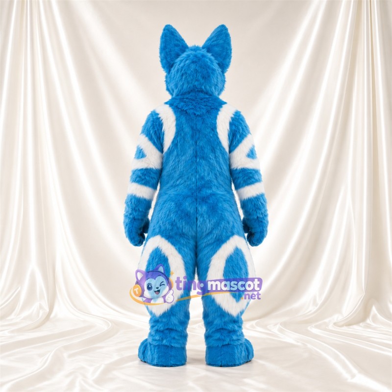 Costume de mascotte Loup – bleu – Fourrure (blanc, rayé); Longues oreilles Costume de mascotte Loup – bleu – Fourrure (blanc, rayé); Longues oreilles