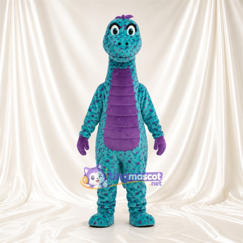 Costume de mascotte Dinosaure – turquoise – Ventre (violet); Corps tacheté