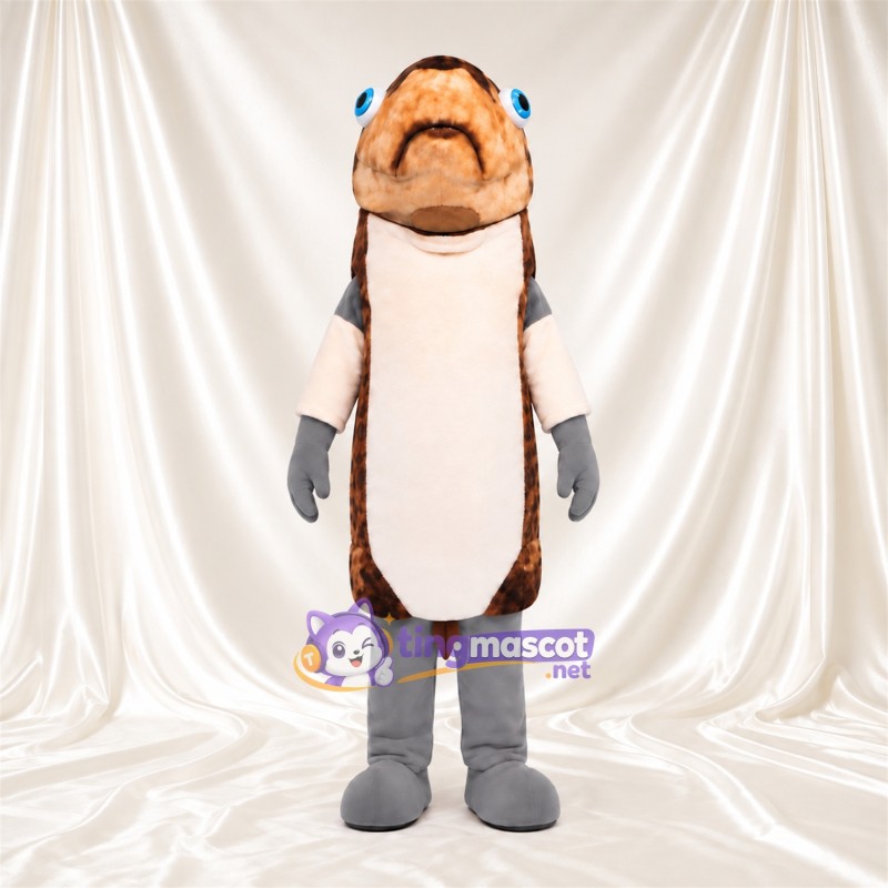 Maskottchenkostüm Fisch – braun – Bauch (creme); Flossen (grau) Maskottchenkostüm Fisch – braun – Bauch (creme); Flossen (grau)