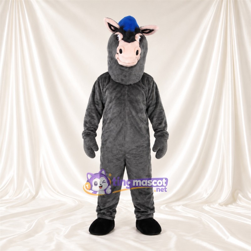 Costume de mascotte Âne – gris – Casquette (bleu); Museau (rose) Costume de mascotte Âne – gris – Casquette (bleu); Museau (rose)