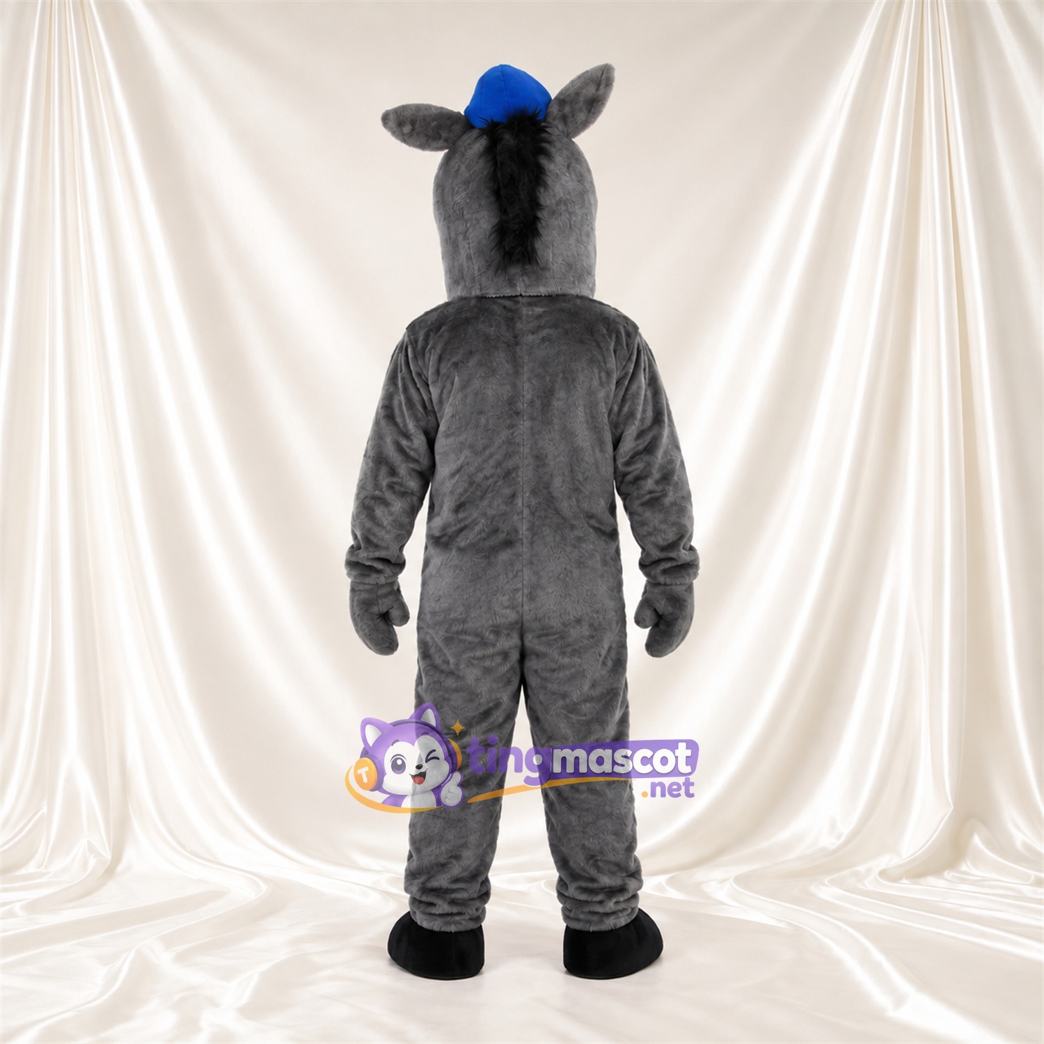 Costume de mascotte Âne – gris – Casquette (bleu); Museau (rose) Costume de mascotte Âne – gris – Casquette (bleu); Museau (rose)