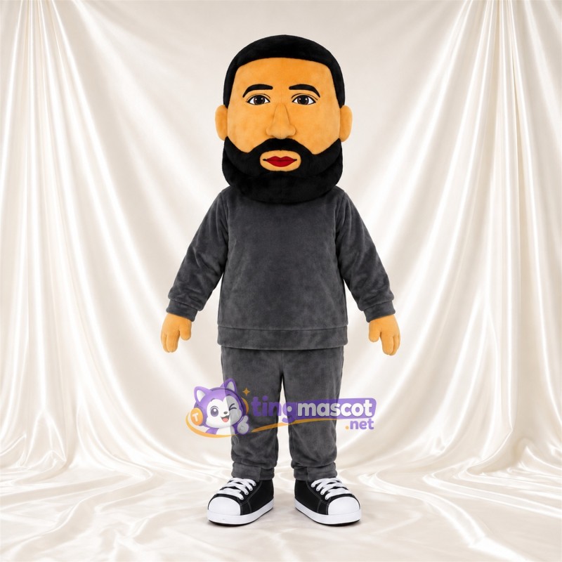 Maskottchenkostüm Bärtiger Mann – wie abgebildet – Outfit (dunkelgrau); Sneaker (schwarz) Maskottchenkostüm Bärtiger Mann – wie abgebildet – Outfit (dunkelgrau); Sneaker (schwarz)