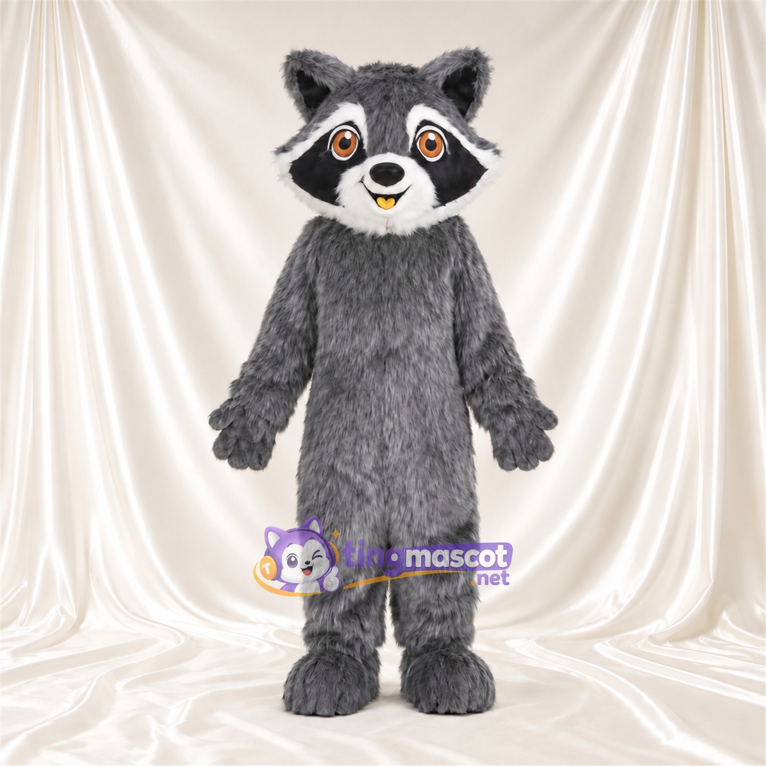 Costume de mascotte Raton laveur – gris – Masque autour des yeux (noir); Joues (blanc) Costume de mascotte Raton laveur – gris – Masque autour des yeux (noir); Joues (blanc)