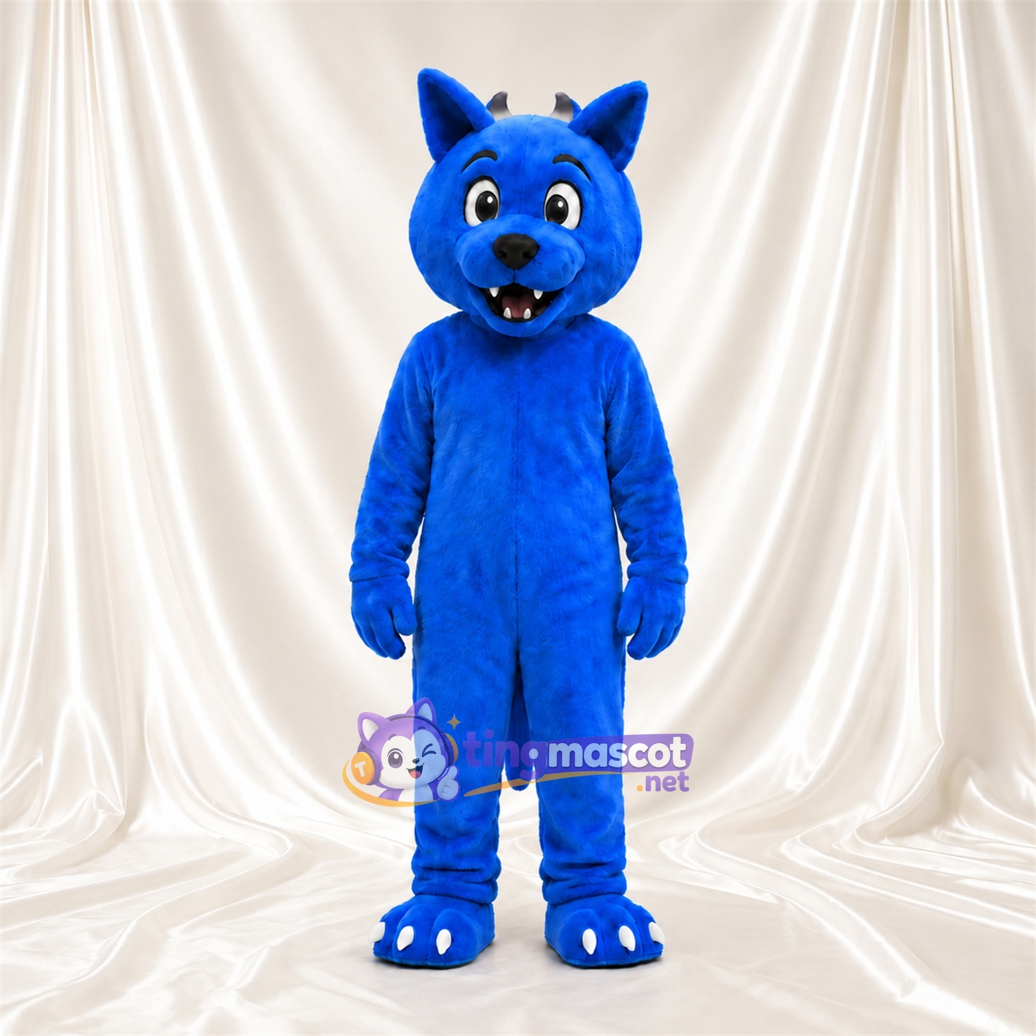 Costume de mascotte Loup – bleu – Oreilles pointues; Griffes (blanc) Costume de mascotte Loup – bleu – Oreilles pointues; Griffes (blanc)