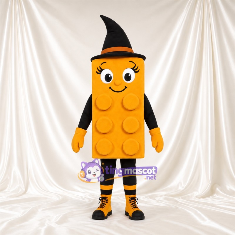Costume de mascotte Brique de construction – orange – Chapeau (noir); Chaussettes (rayé) Costume de mascotte Brique de construction – orange – Chapeau (noir); Chaussettes (rayé)