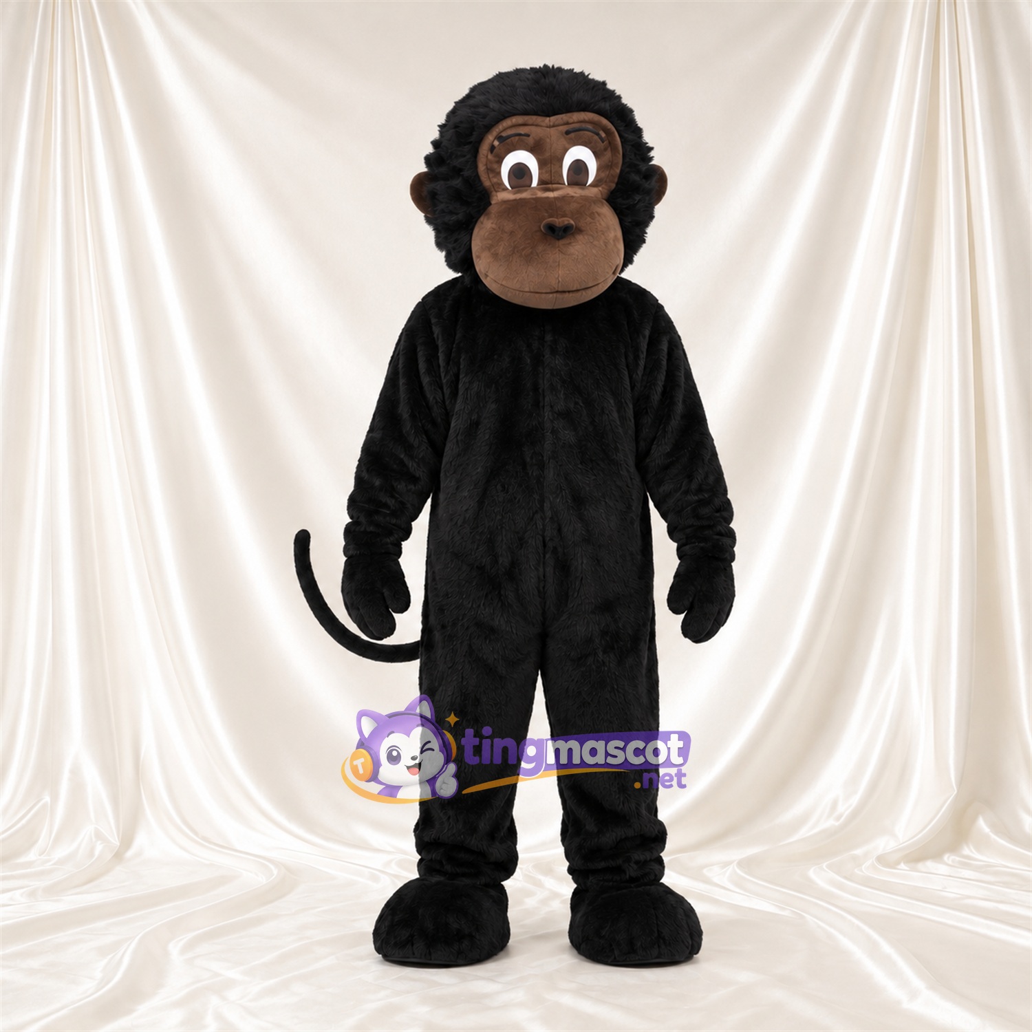Black Monkey Mascot Costume - Brown Face and Long Tail Black Monkey Mascot Costume - Brown Face and Long Tail