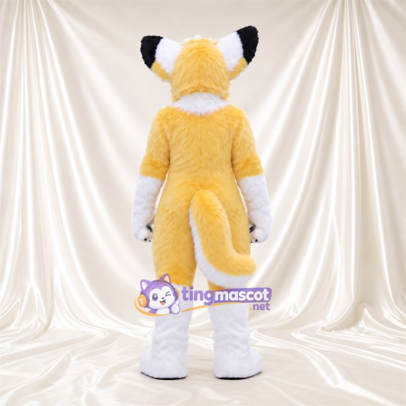 Costume de mascotte Renard – jaune / blanc – Intérieur des oreilles (vert); Mèche sur le front (hirsute) Costume de mascotte Renard – jaune / blanc – Intérieur des oreilles (vert); Mèche sur le front (hirsute)