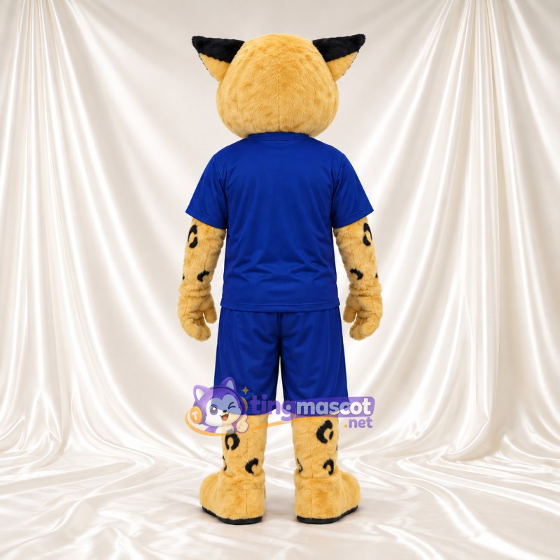 Costume de mascotte Chat sauvage – doré – T-shirt (bleu); Short Costume de mascotte Chat sauvage – doré – T-shirt (bleu); Short