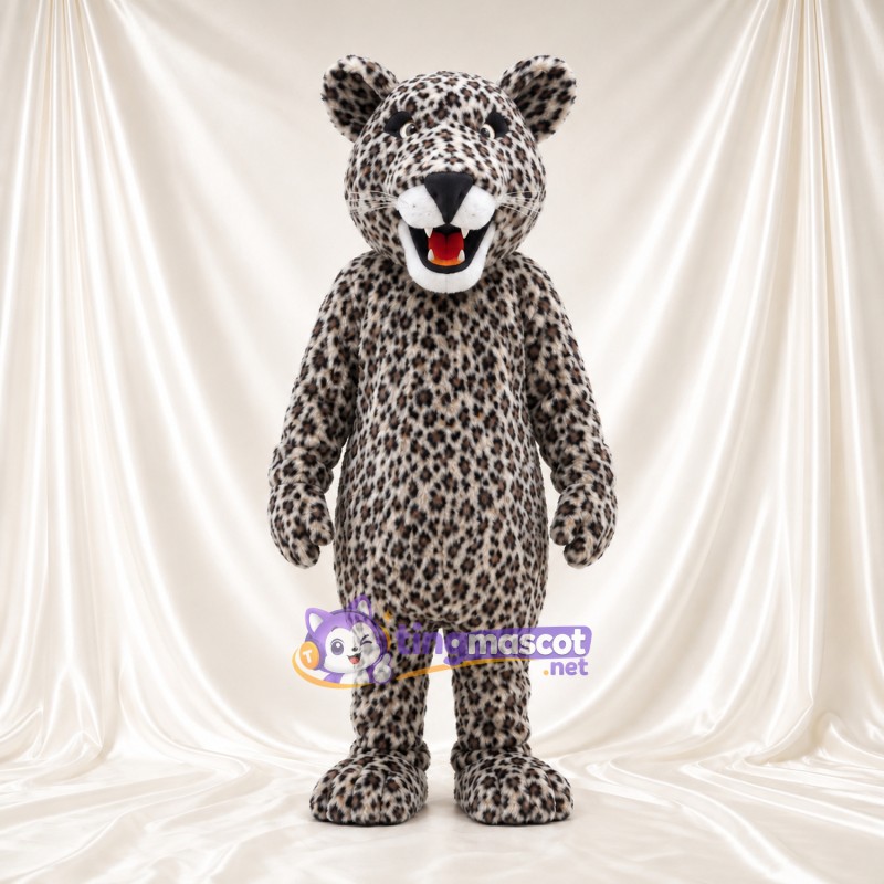 Costume de mascotte Léopard des neiges – blanc – Taches (noir); Bouche (souriant) Costume de mascotte Léopard des neiges – blanc – Taches (noir); Bouche (souriant)