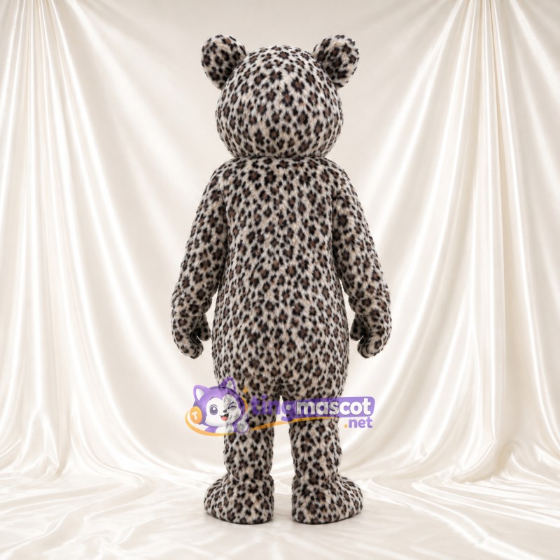 Costume de mascotte Léopard des neiges – blanc – Taches (noir); Bouche (souriant) Costume de mascotte Léopard des neiges – blanc – Taches (noir); Bouche (souriant)