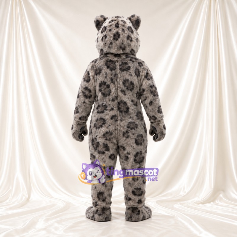 Gray Snow Leopard Mascot Costume - Blue Eyes and Large Dark Spots Gray Snow Leopard Mascot Costume - Blue Eyes and Large Dark Spots