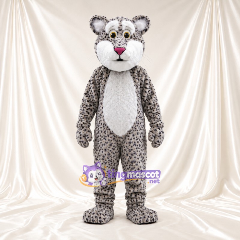 Gray Snow Leopard Mascot Costume - White Belly and Round Cheeks Gray Snow Leopard Mascot Costume - White Belly and Round Cheeks