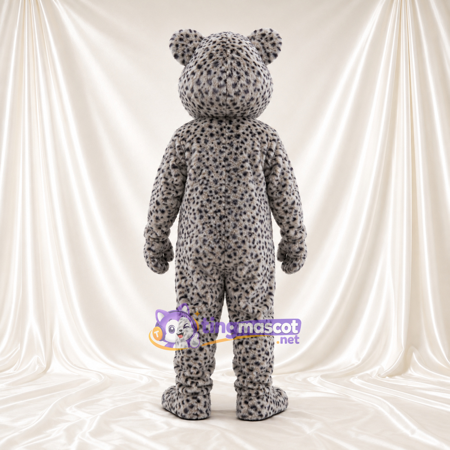 Gray Snow Leopard Mascot Costume - White Belly and Round Cheeks Gray Snow Leopard Mascot Costume - White Belly and Round Cheeks