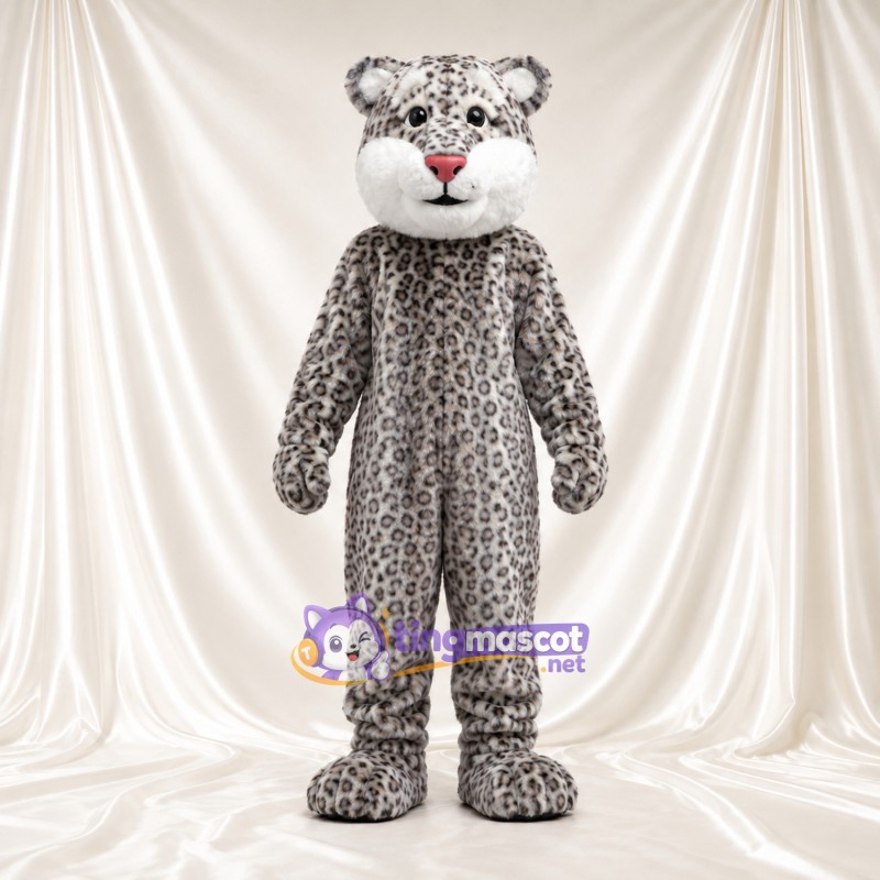 Gray Snow Leopard Mascot Costume - White Cheeks and Pink Nose Gray Snow Leopard Mascot Costume - White Cheeks and Pink Nose