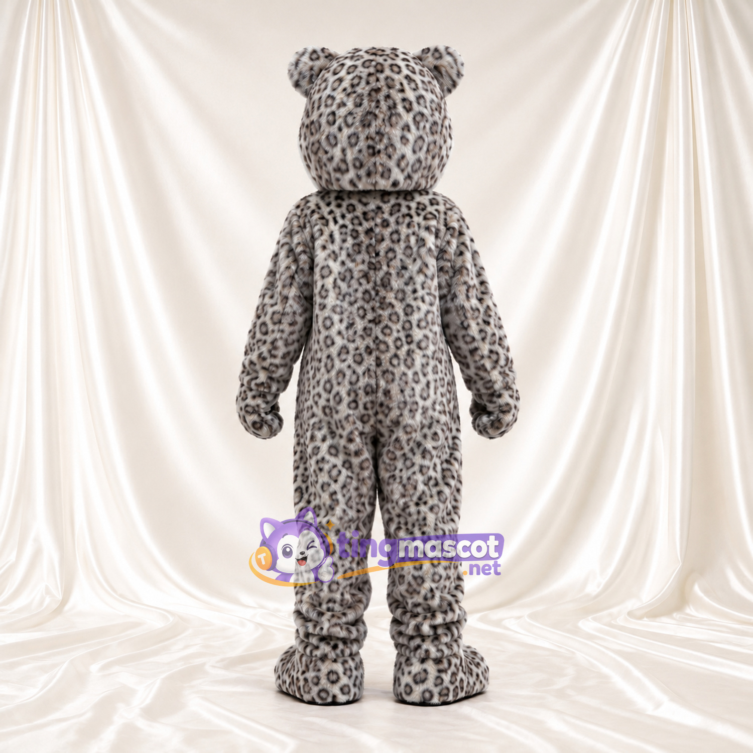 Gray Snow Leopard Mascot Costume - White Cheeks and Pink Nose Gray Snow Leopard Mascot Costume - White Cheeks and Pink Nose