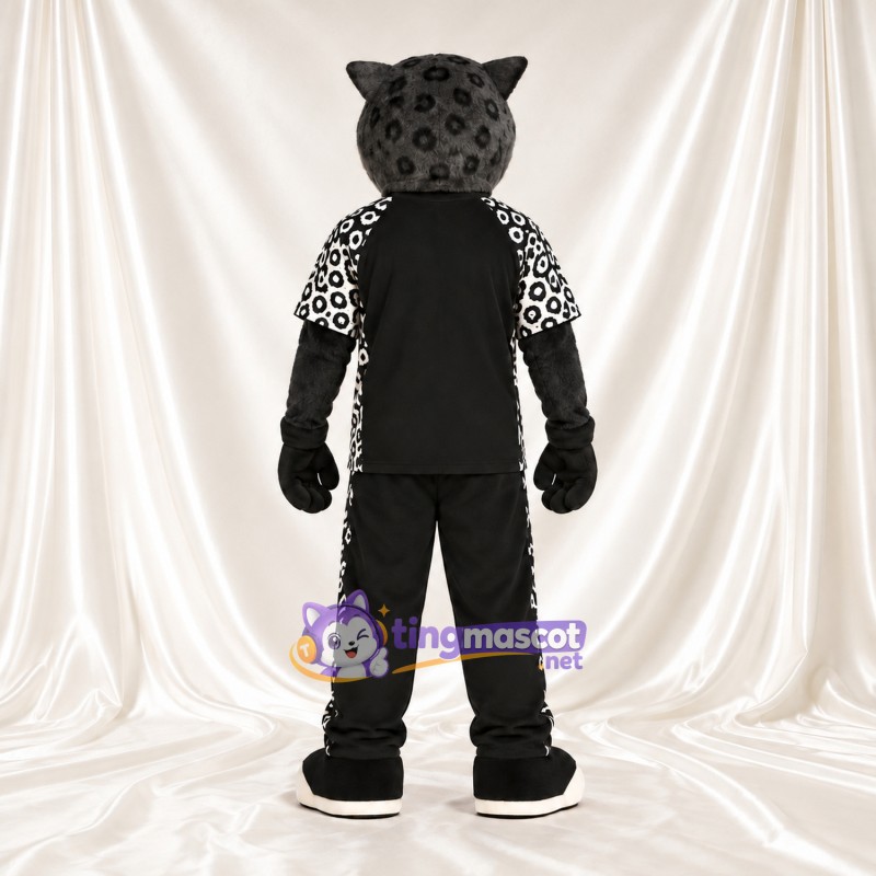 Black Panther Mascot Costume - Black Sports Outfit with Spotted Sleeves Black Panther Mascot Costume - Black Sports Outfit with Spotted Sleeves