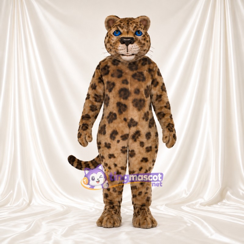 Brown Leopard Mascot Costume - Blue Eyes and Large Rosette Spots Brown Leopard Mascot Costume - Blue Eyes and Large Rosette Spots