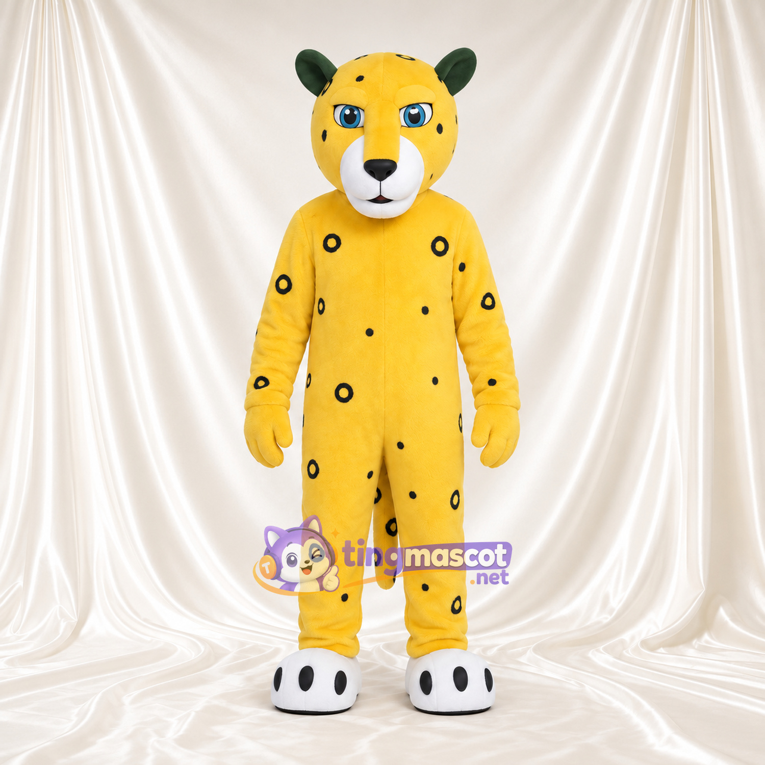 Costume de mascotte Léopard – jaune – Oreilles (vert); Taches (noir) Costume de mascotte Léopard – jaune – Oreilles (vert); Taches (noir)