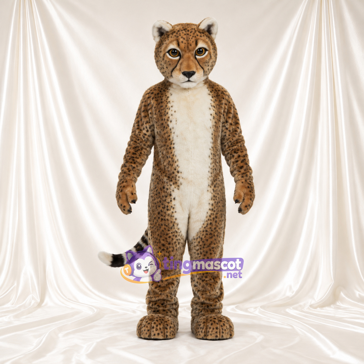 Brown Cheetah Mascot Costume - Cream Chest and Ringed Tail Brown Cheetah Mascot Costume - Cream Chest and Ringed Tail