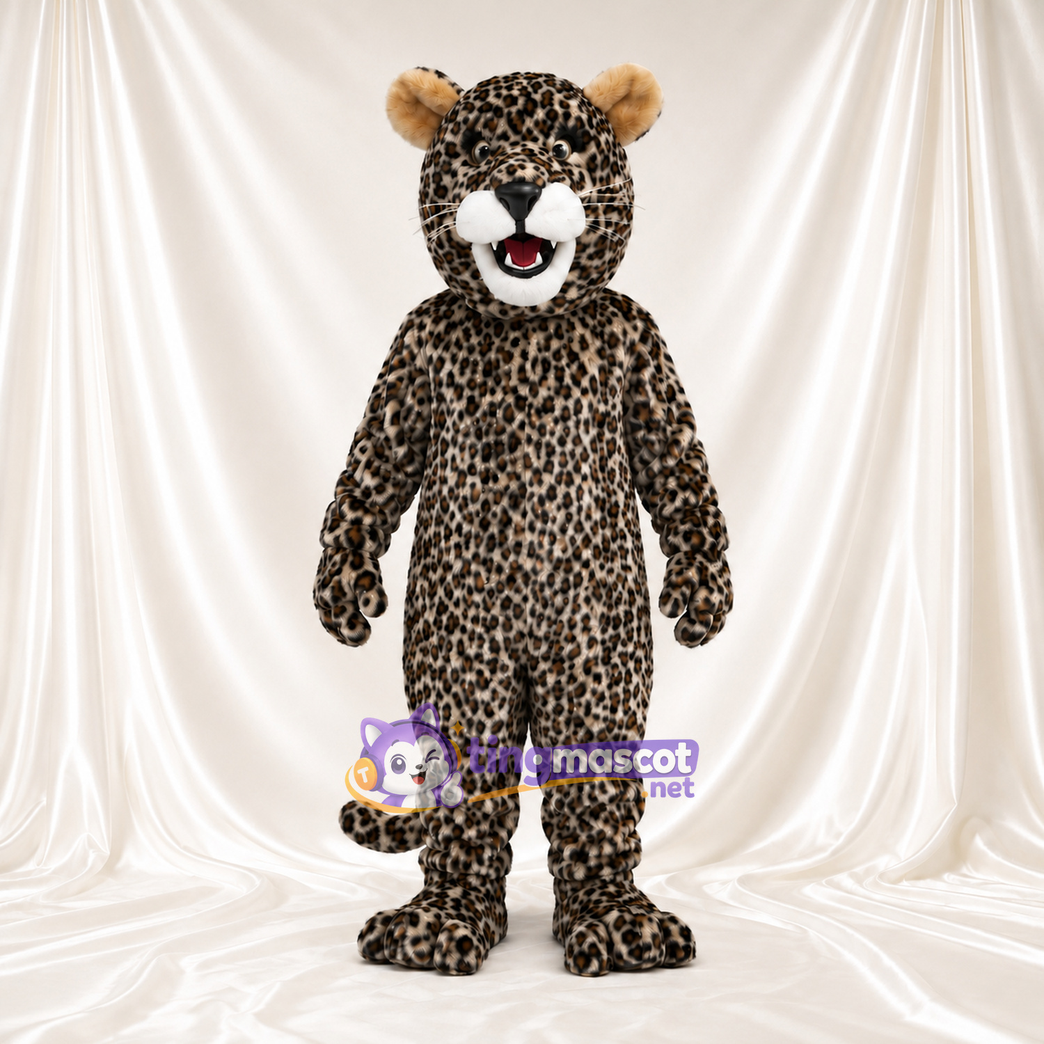 Black and White Leopard Mascot Costume - White Muzzle and Tan Ears Black and White Leopard Mascot Costume - White Muzzle and Tan Ears