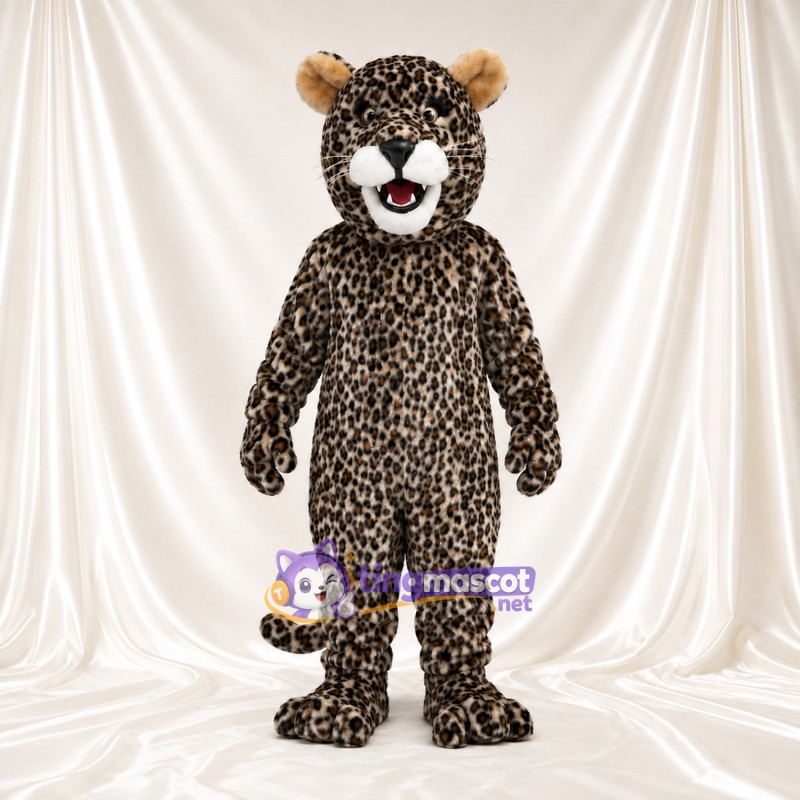 Black and White Leopard Mascot Costume - White Muzzle and Tan Ears Black and White Leopard Mascot Costume - White Muzzle and Tan Ears