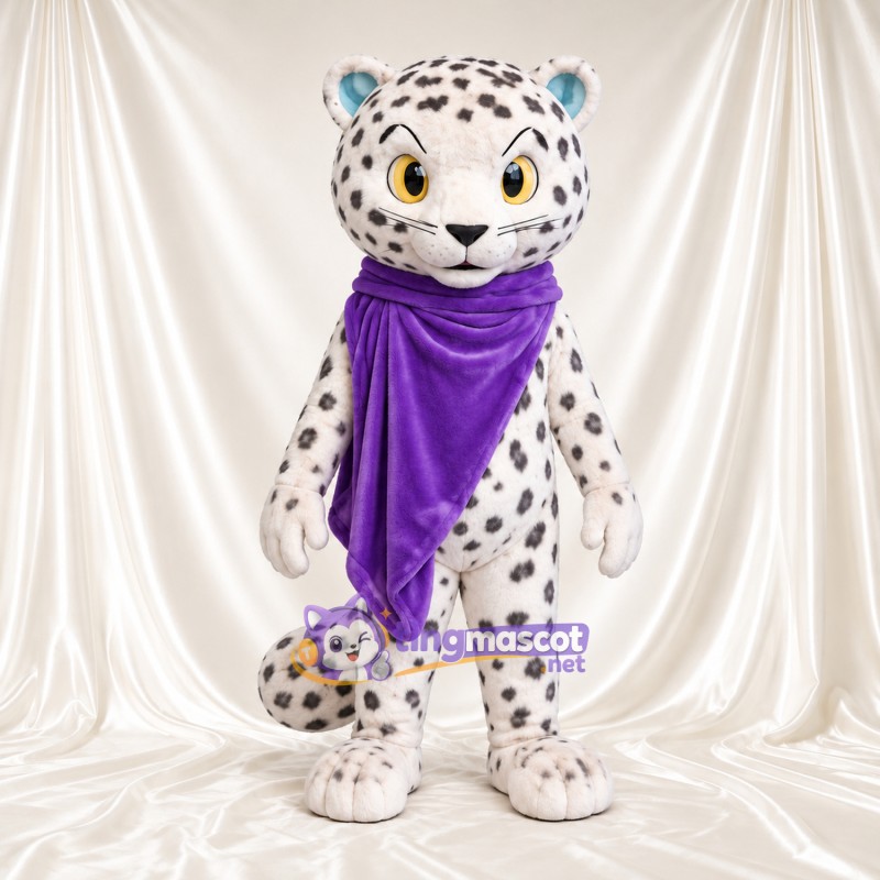 Costume de mascotte Léopard des neiges – blanc – Cou (violet); Écharpe Costume de mascotte Léopard des neiges – blanc – Cou (violet); Écharpe