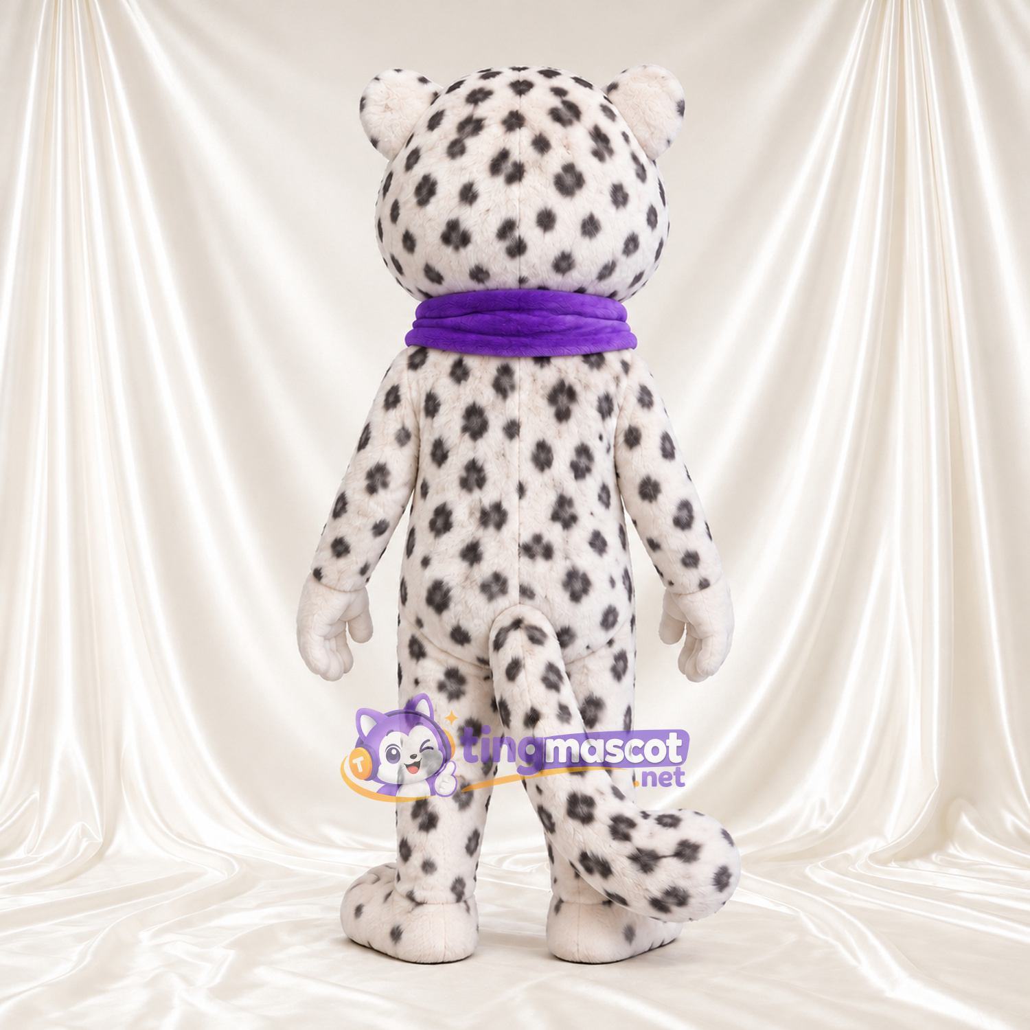 Costume de mascotte Léopard des neiges – blanc – Cou (violet); Écharpe Costume de mascotte Léopard des neiges – blanc – Cou (violet); Écharpe