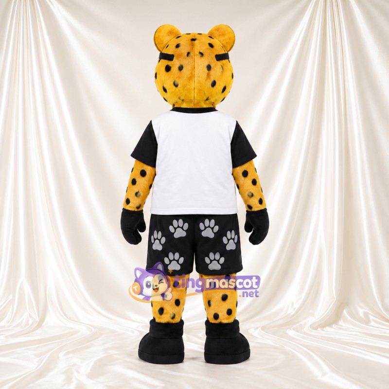 Costume de mascotte Léopard – jaune – Chemise (blanc); Short (noir) Costume de mascotte Léopard – jaune – Chemise (blanc); Short (noir)