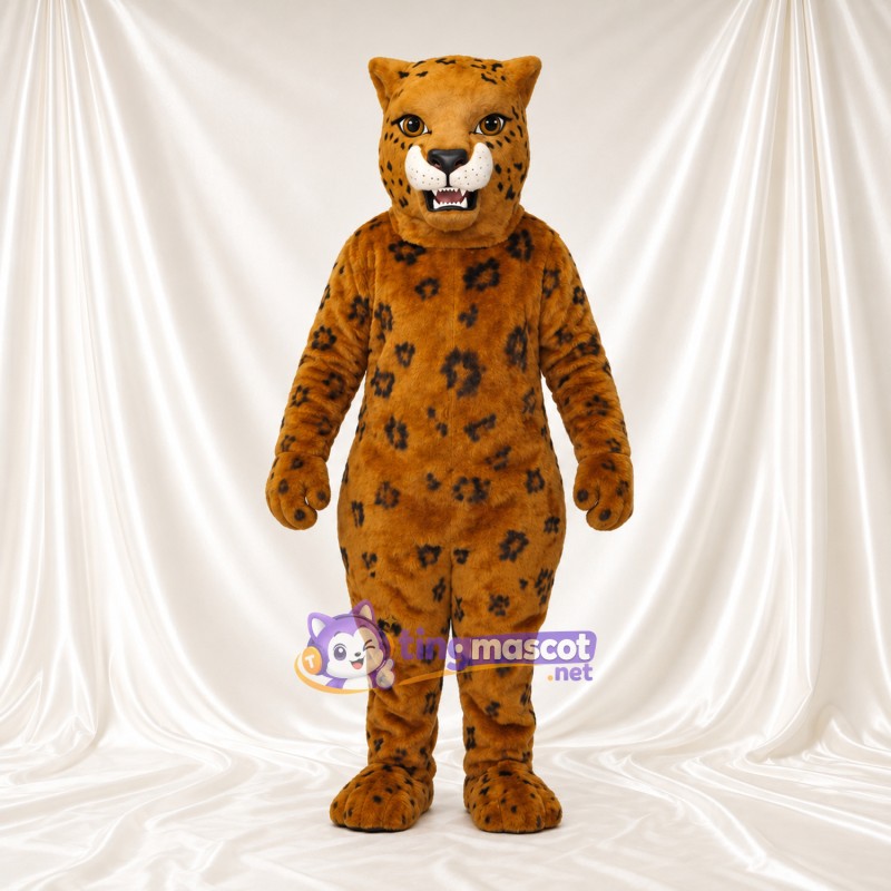 Costume de mascotte Léopard – orange – Taches (grand); Ventre rond Costume de mascotte Léopard – orange – Taches (grand); Ventre rond