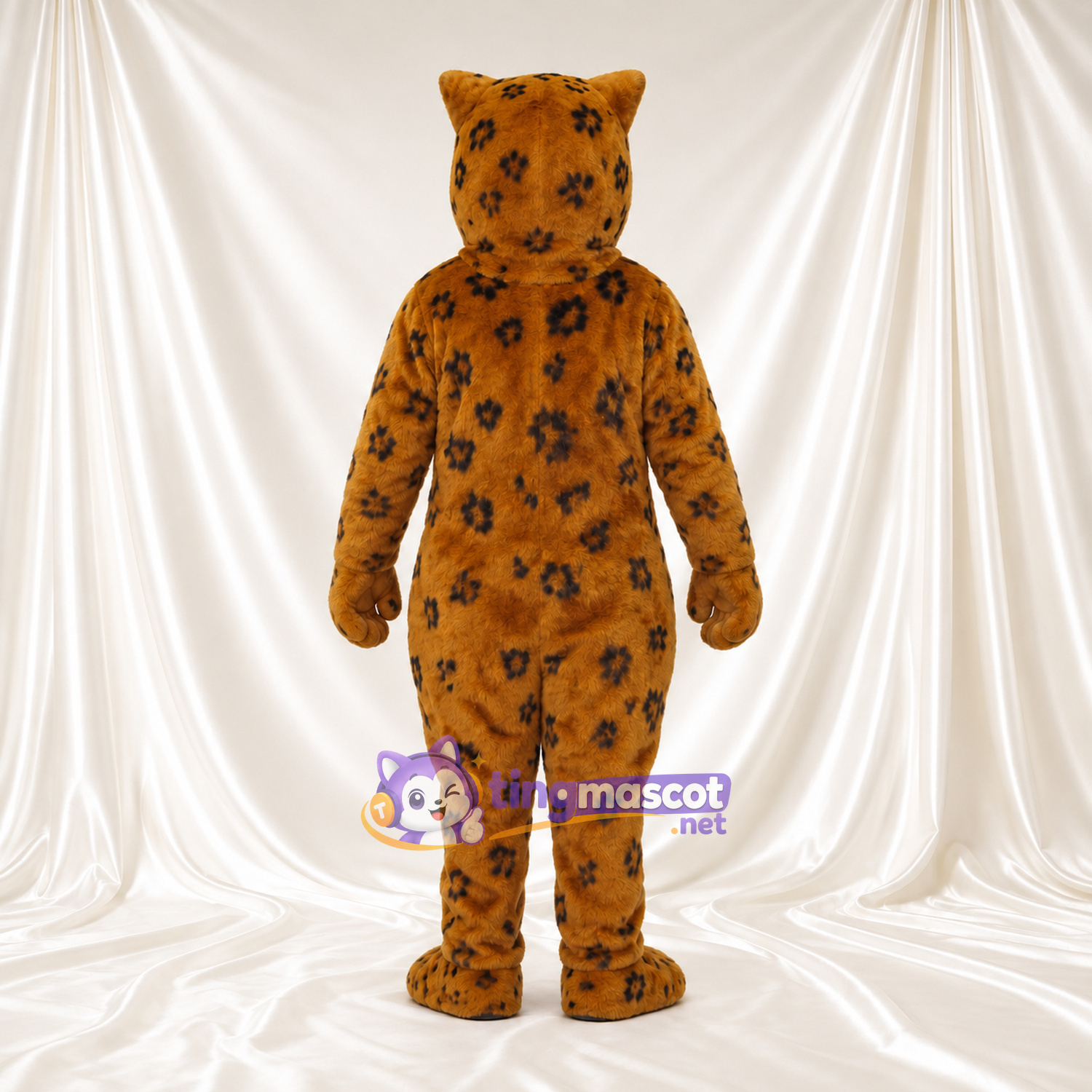 Costume de mascotte Léopard – orange – Taches (grand); Ventre rond Costume de mascotte Léopard – orange – Taches (grand); Ventre rond