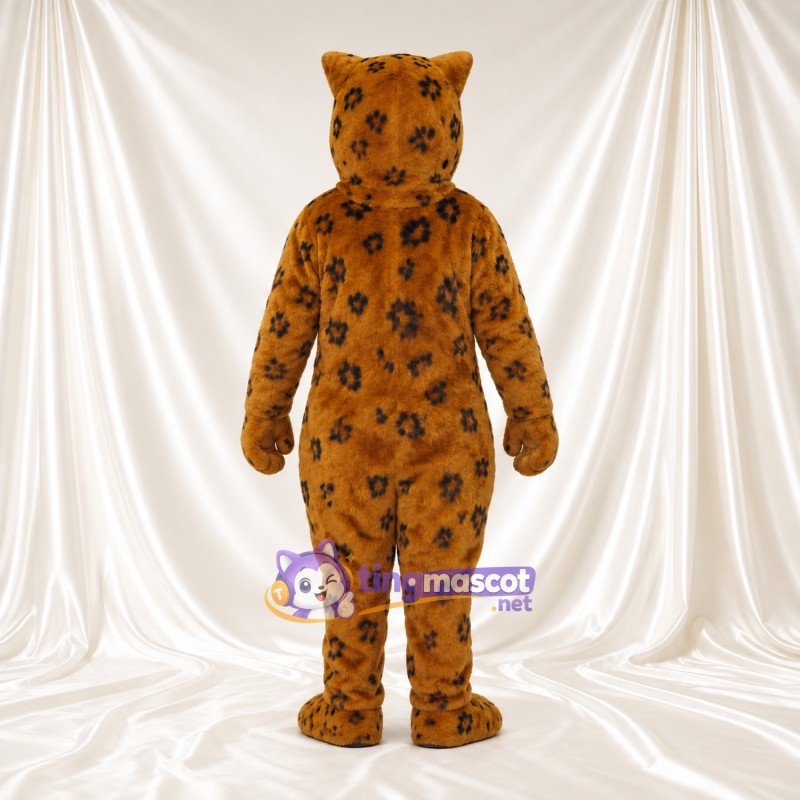 Costume de mascotte Léopard – orange – Taches (grand); Ventre rond Costume de mascotte Léopard – orange – Taches (grand); Ventre rond