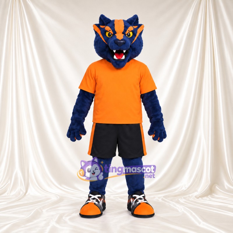Costume de mascotte Chat sauvage – bleu – Chemise (orange); Short (noir) Costume de mascotte Chat sauvage – bleu – Chemise (orange); Short (noir)