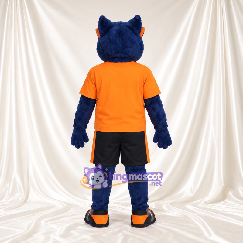 Costume de mascotte Chat sauvage – bleu – Chemise (orange); Short (noir) Costume de mascotte Chat sauvage – bleu – Chemise (orange); Short (noir)