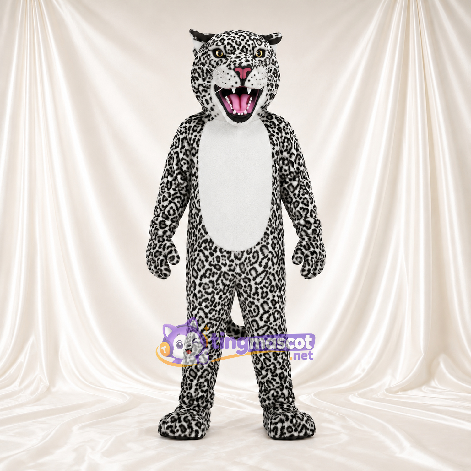 Black and White Leopard Mascot Costume - White Belly and Long Fangs Black and White Leopard Mascot Costume - White Belly and Long Fangs