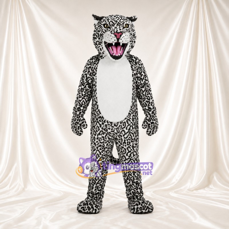 Black and White Leopard Mascot Costume - White Belly and Long Fangs Black and White Leopard Mascot Costume - White Belly and Long Fangs
