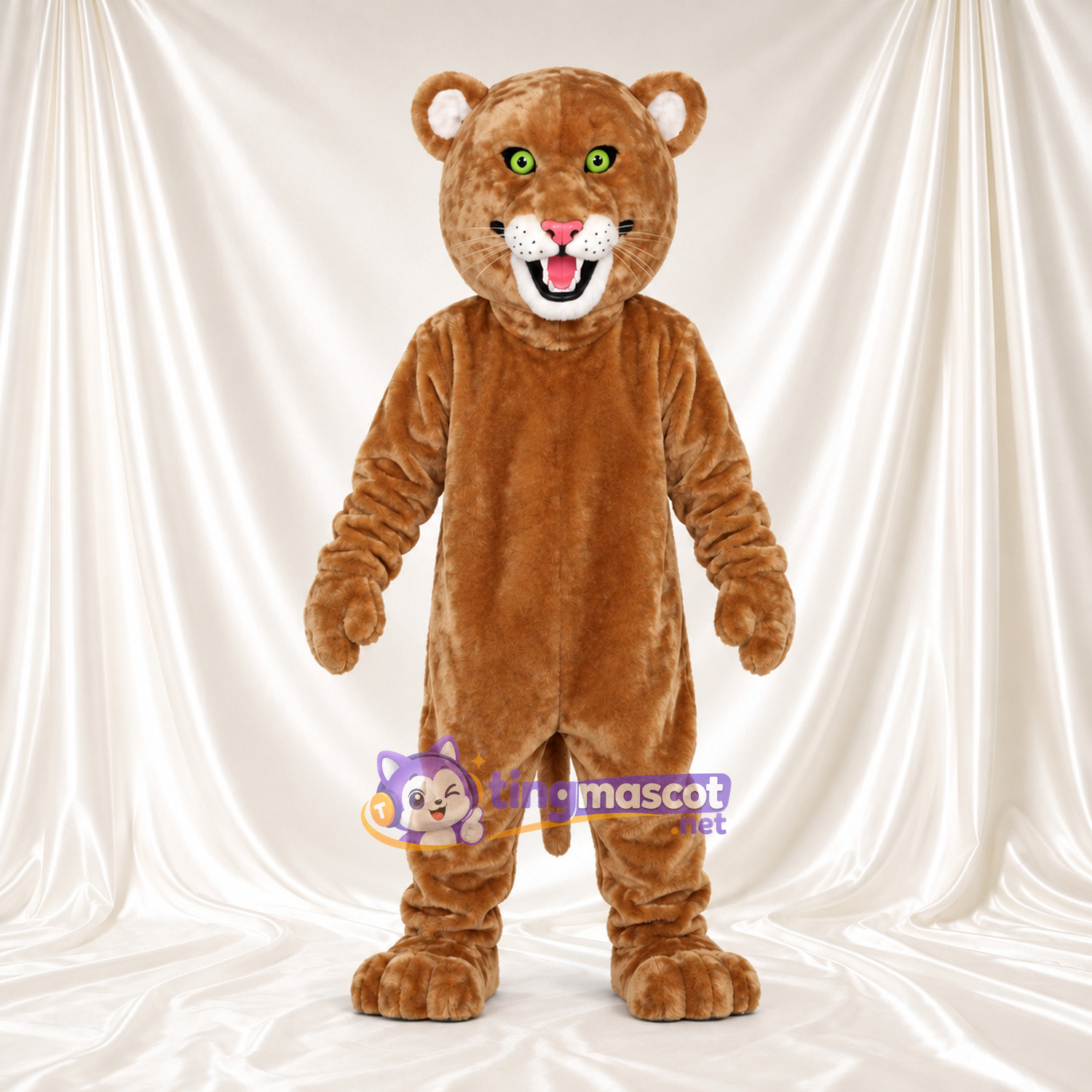 Brown Cougar Mascot Costume - Green Eyes and Pink Nose Brown Cougar Mascot Costume - Green Eyes and Pink Nose