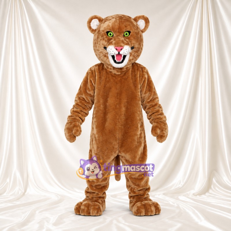 Brown Cougar Mascot Costume - Green Eyes and Pink Nose Brown Cougar Mascot Costume - Green Eyes and Pink Nose