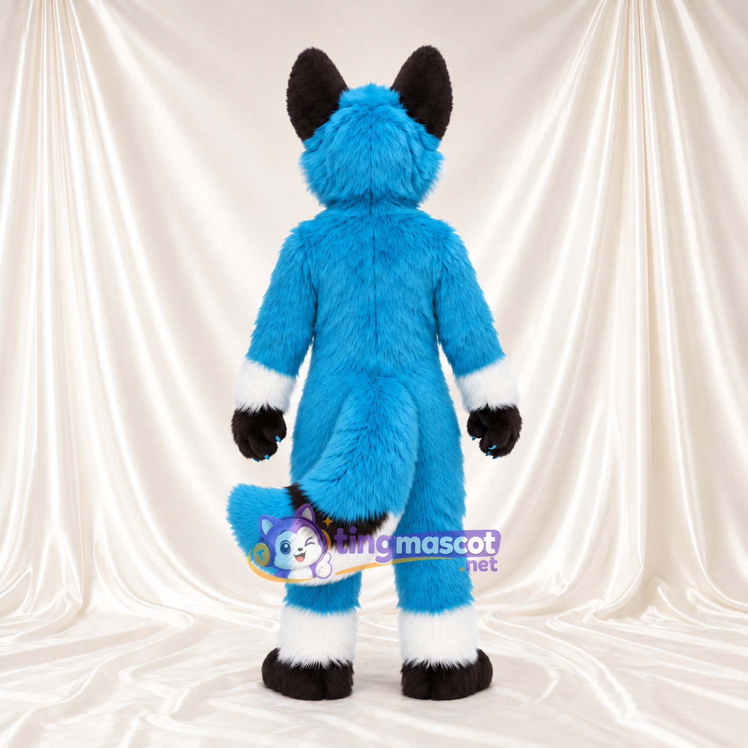 Costume de mascotte Renard – bleu – Ventre (blanc); Pattes (noir) Costume de mascotte Renard – bleu – Ventre (blanc); Pattes (noir)