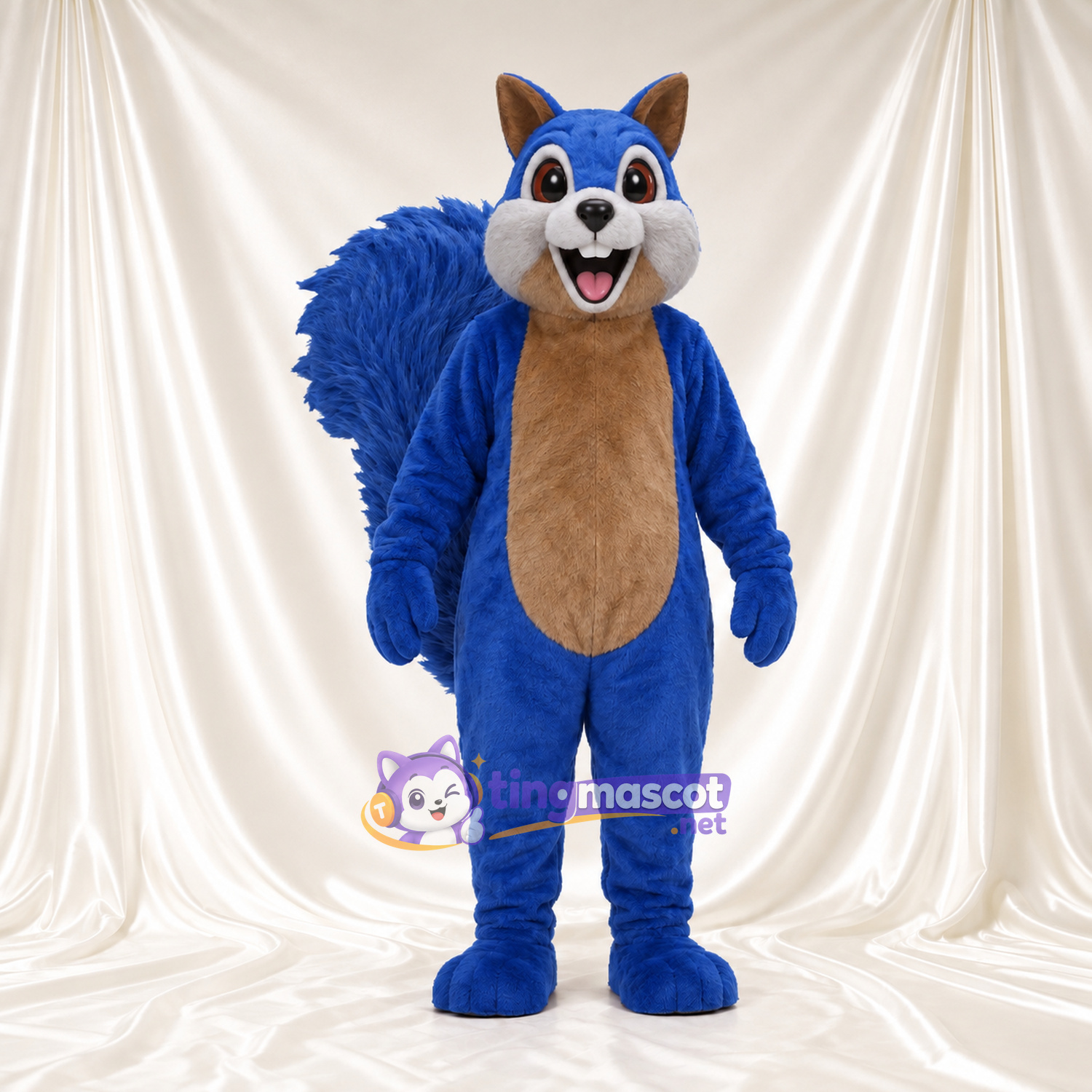 Blue Squirrel Mascot Costume - Tan Belly and Large Bushy Tail Blue Squirrel Mascot Costume - Tan Belly and Large Bushy Tail