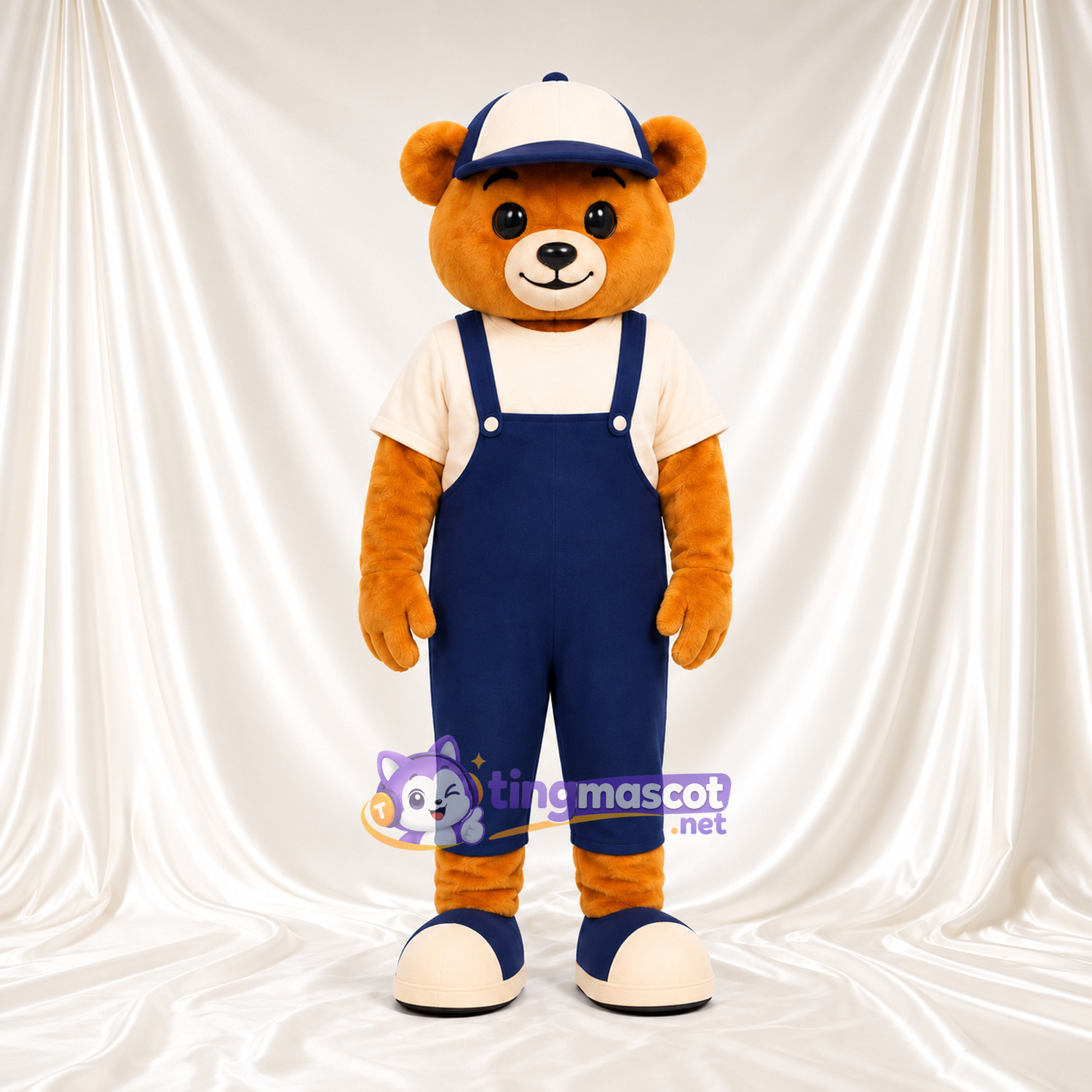 Golden Bear Mascot Costume - Blue Overalls and Baseball Cap Golden Bear Mascot Costume - Blue Overalls and Baseball Cap