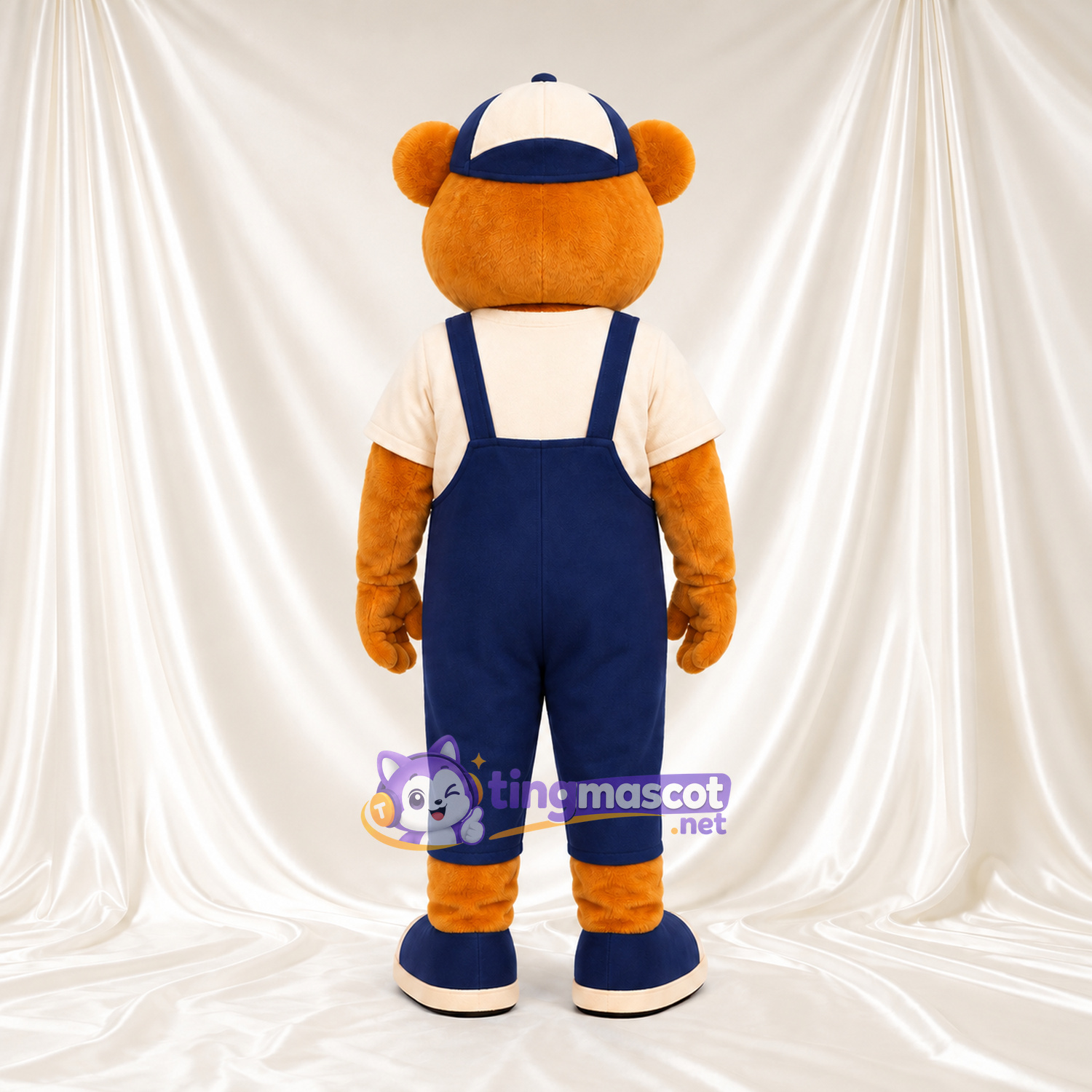 Golden Bear Mascot Costume - Blue Overalls and Baseball Cap Golden Bear Mascot Costume - Blue Overalls and Baseball Cap