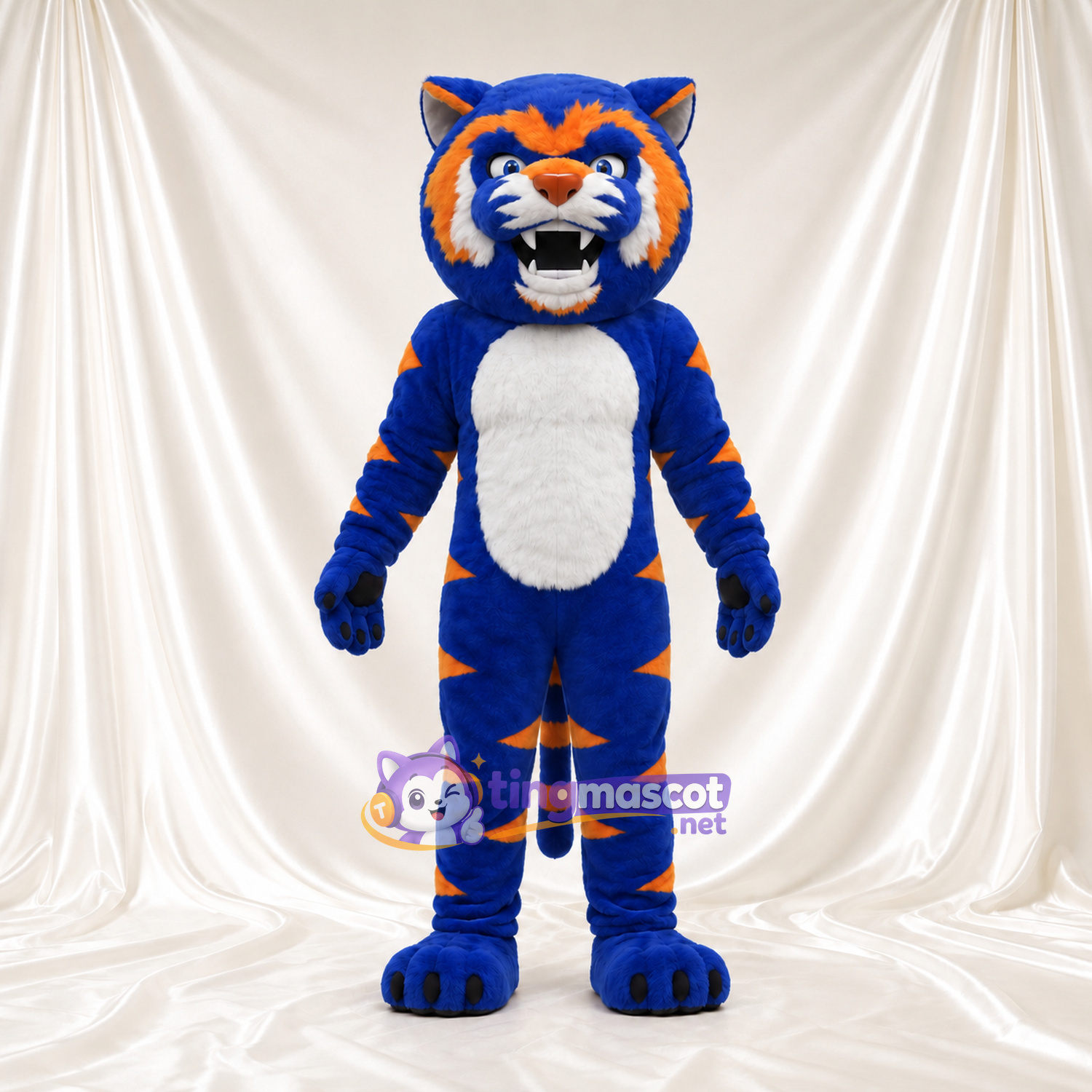 Blue Tiger Mascot Costume - Orange Stripes and White Belly Blue Tiger Mascot Costume - Orange Stripes and White Belly