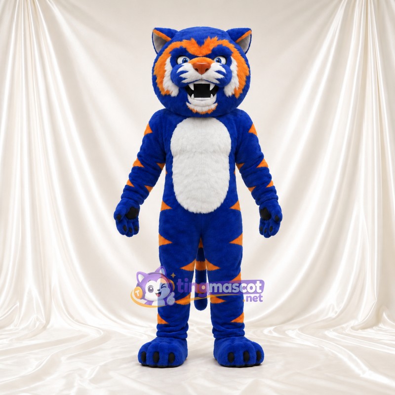 Blue Tiger Mascot Costume - Orange Stripes and White Belly Blue Tiger Mascot Costume - Orange Stripes and White Belly