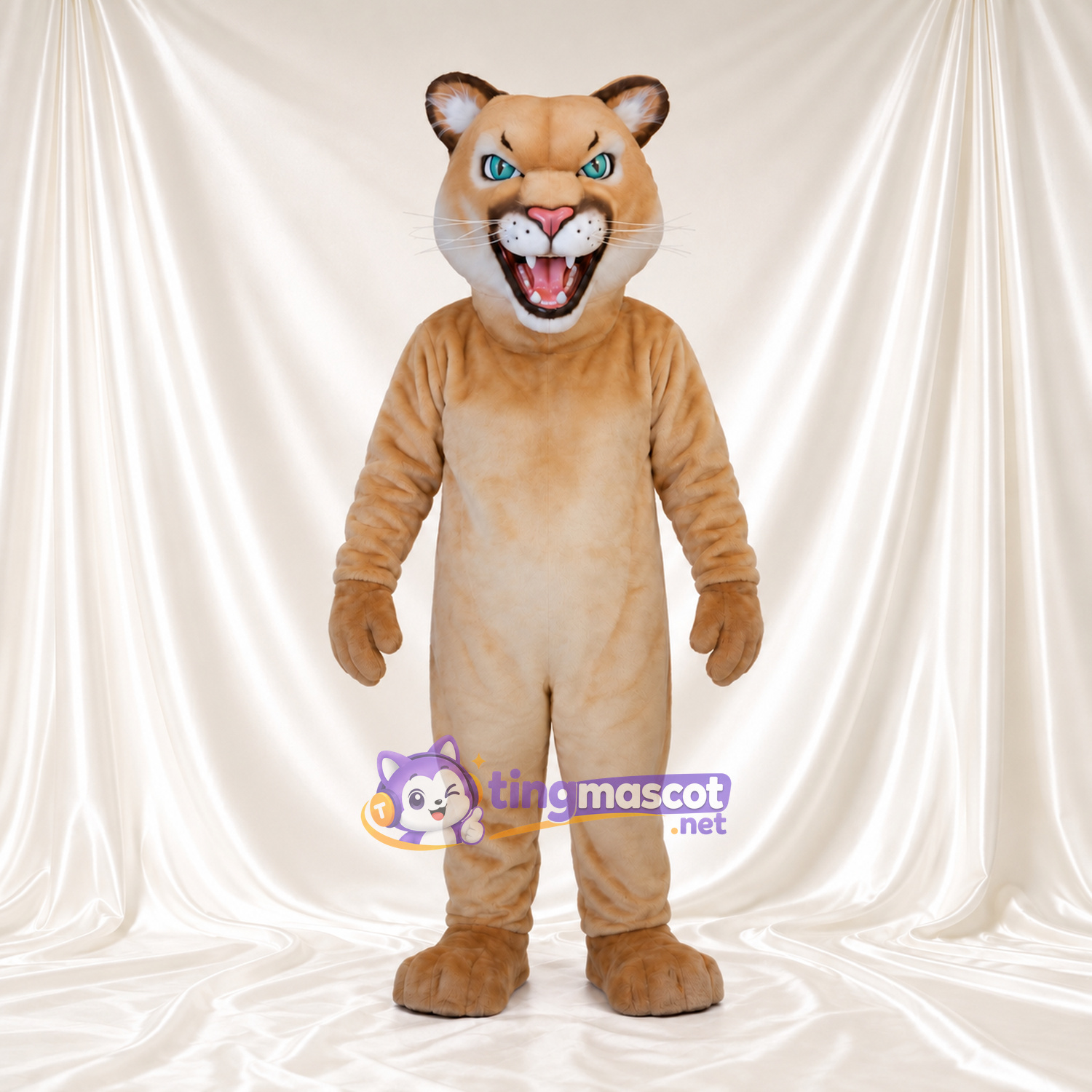 Maskottchenkostüm Puma – hellbraun – Augen (blau); Bauch (creme) Maskottchenkostüm Puma – hellbraun – Augen (blau); Bauch (creme)