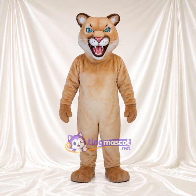 Maskottchenkostüm Puma – hellbraun – Augen (blau); Bauch (creme) Maskottchenkostüm Puma – hellbraun – Augen (blau); Bauch (creme)