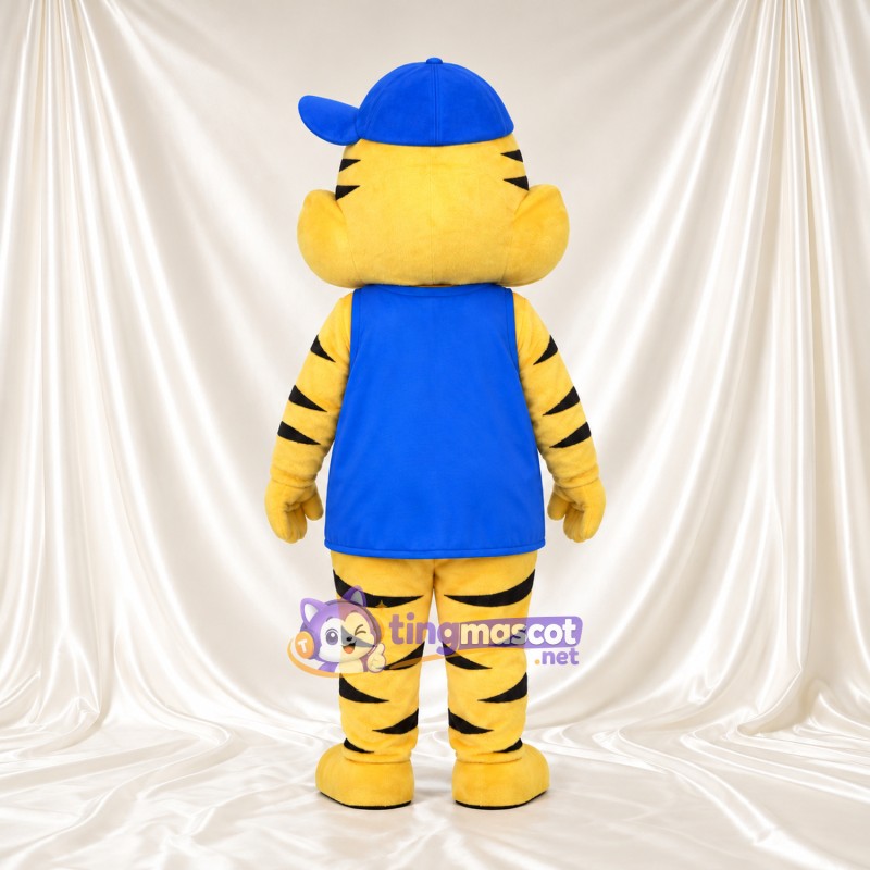 Costume de mascotte Tigre – jaune – Casquette (bleu); Chemise Costume de mascotte Tigre – jaune – Casquette (bleu); Chemise
