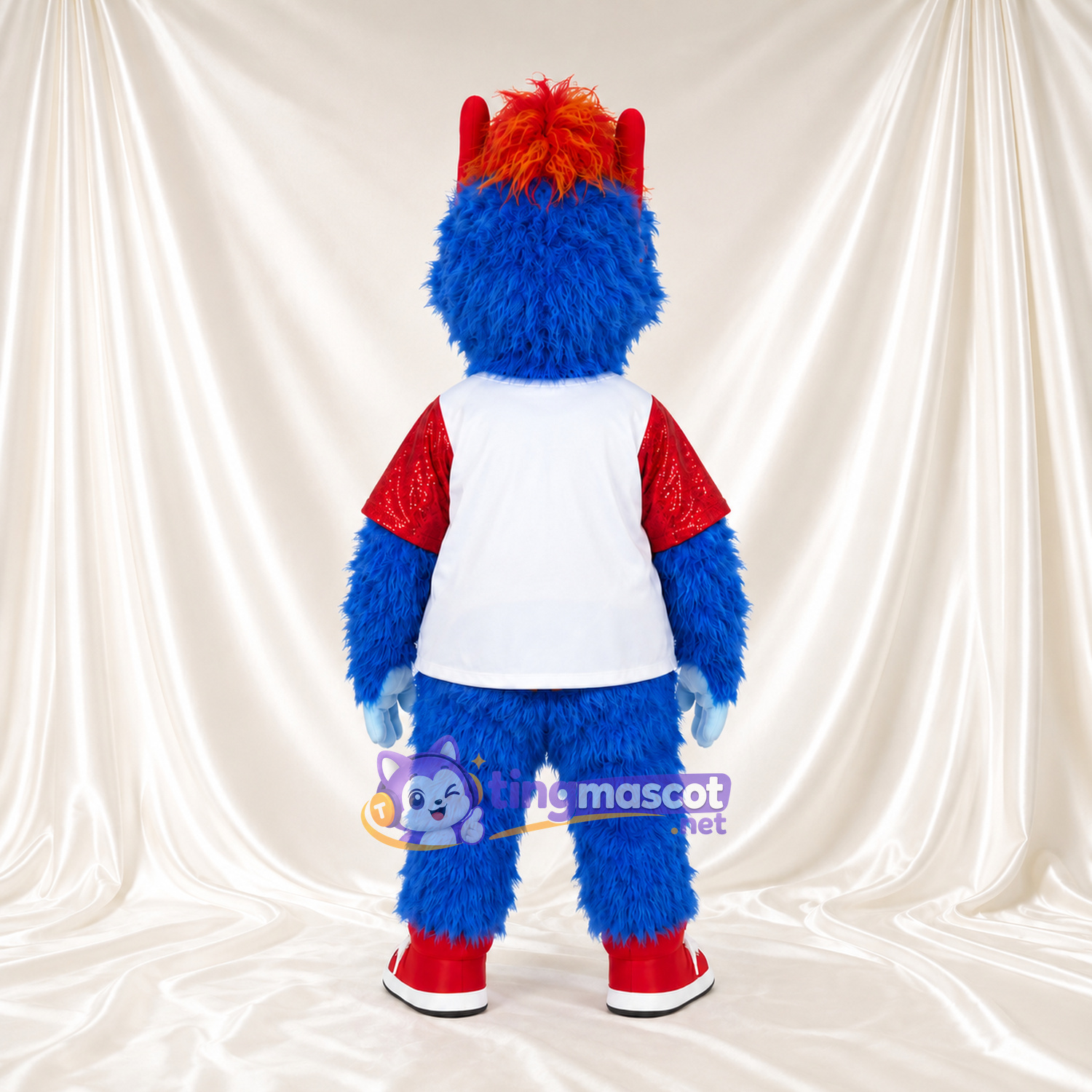 Blue Dragon Mascot Costume - Red Crest and White Sports Shirt Blue Dragon Mascot Costume - Red Crest and White Sports Shirt