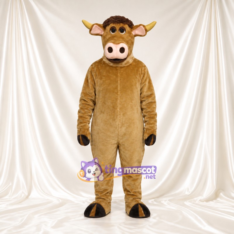 Costume de mascotte Taureau – brun clair – Cornes (court, jaune); Sabots (noir) Costume de mascotte Taureau – brun clair – Cornes (court, jaune); Sabots (noir)